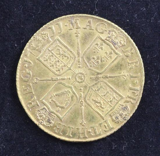 A Queen Anne gold guinea, 1711,